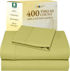 California Design Den Twin Sheets Set Cotton - Soft 400 Thread Count Sateen, Natural 100% Cotton Sheets with Deep Pockets, Cooling and Durable Bedding Set - Celery Green