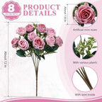 Zeyune 8 Pack 12 Inch Wedding Artificial Rose Bouquet Silk Roses Flowers Bunches Bulk Fake Roses for Bridal Home Office Garden Parties Valentine Decoration (Dusty Pink)