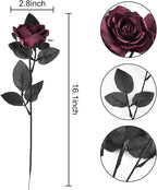 Artflower 10 Pack Artificial Silk Roses Bouquet with Long Stem, 16'' Wine Red Rose Lifelike Fake Rose Flowers for Christmas Wedding Birthday Party Table Centerpieces Decor