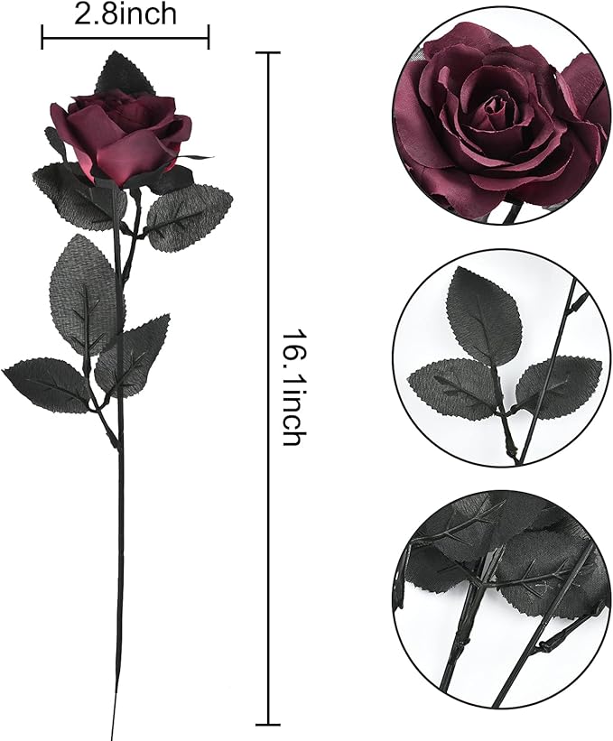 Artflower 10 Pack Artificial Silk Roses Bouquet with Long Stem, 16'' Wine Red Rose Lifelike Fake Rose Flowers for Christmas Wedding Birthday Party Table Centerpieces Decor