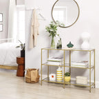 VASAGLE 39.4 Inch Console Table with 3 Shelves, Set of 2 Sofa Tables, Modern Entryway Table, Metal Frame, Tempered Glass Shelf, Entryway Living Room Bedroom, Metallic Gold and Transparent ULGT999G01