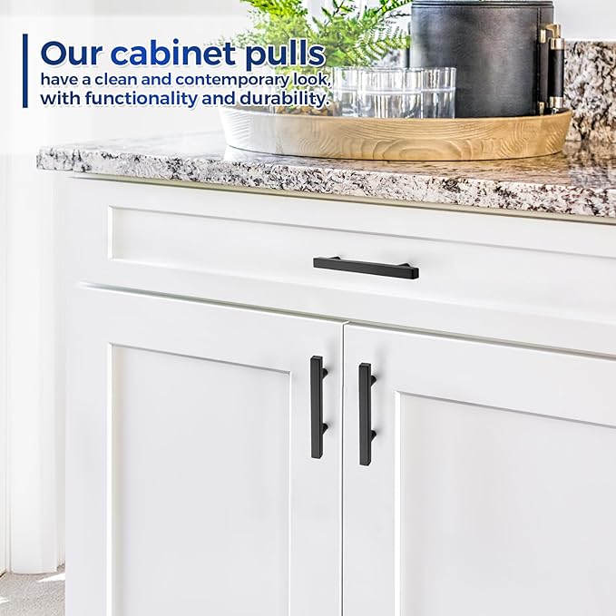 JOY DECOR 10 Pack 3 Inch Matte Black Square Cabinet Handles Stainless Steel Cabinet Hardware Pulls for Kitchen and Drawers with 5 Inch Overall Length