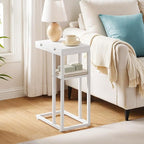 HOOBRO Foldable End Table, C Shaped Side Table with Storage Shelf, Small Snack Table Suitable for Living Room Bedroom Small Spaces, Easy Assembly, White WW29SF01