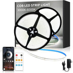 32.8ft COB LED Strip Lights 6000K White Dimmable DC 24V Flexible LED Tape Light for Bedroom, with Remote and app Control LED Light Strip,for DIY Home Decoration（White