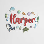 Custom Nursery Name Sign with Themed Decor Kit | Personalized Wooden Wall Art for Baby, Kids Room | Space, Jungle, Circus, Under the Sea, Woodland, Rainbow (50", Under the Sea)