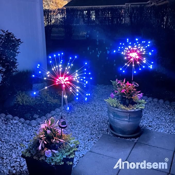Anordsem Solar Lights Outdoor Waterproof: Garden Light Solar Powered for Yard Outside - LED Sparkler Fireworks Colorful Lighting Patio Decor 8 Pack - Gardening Gifts for Women Men Gardener