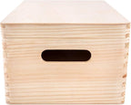 Large Wooden Storage Box with Hinged Lid | 11.8 x 7.87 x 5.51 in (+-0.5) | Plain Unpainted Gift Box with Handles for Tool Toy Shoes Kitchen Clothes Jewelry | Rough & UNSANDED Wood