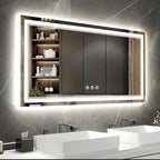 Backlit Bathroom Mirror, 55x30 Inch Gradient Front and Backlit Mirror, 3 Colors Dimmable CRI>90 Double Lights, IP54 Enhanced Anti-Fog, Hanging Plates Wall Mount LED Bathroom Mirror