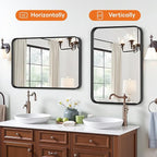 Bathroom Mirror 30x22 Inch Black Metal Framed Rounded Rectangle Vanity Mirror for Wall, Over Sink, Farmhouse, Restroom, Anti-Rust, Modern Decorative, Horizontal or Vertical Hanging