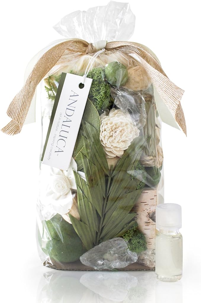 ANDALUCA Gardens of Bali Scented Potpourri | Made in California | Large 20 oz Bag + Fragrance Vial | Scents of Crushed Jasmine Leaves, Tangelo Peel and Lily