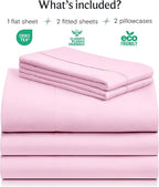 LuxClub 5 PC Sheet Set Bed Sheets Deep Pockets 16" Eco Friendly Wrinkle Free Cooling Machine Washable Hotel Bedding Silky Soft - Powder Pink Split King