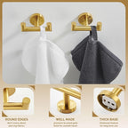 Angle Simple Towel Double Hook Brushed Gold 2 PCS, SUS304 Stainless Steel Bathroom Hand Towel Holder, Double Robe Hook, Wall Mount
