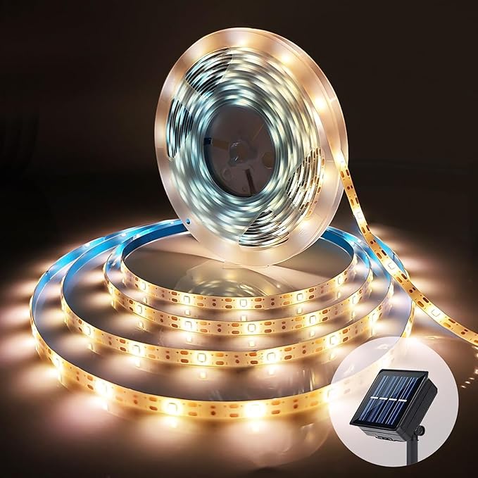 Solar LED Strip Lights Outdoor Solar Powered Rope Light Waterproof 10FT Cuttable Tape Lighting with 8 Modes for Christmas, Fence, Outside, Stair, Step, Yard, Pool, Camping, Party, 1 Pack