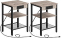 HOOBRO End Tables Set of 2 with Charging Station and USB Port, 3-Tier Nightstands with Adjustable Shelves, Small Side Tables for Small Space in Living Room, Bedroom and Balcony, Greige BG112BZP201