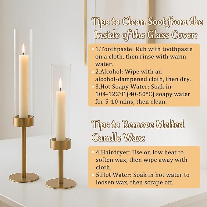 3Pcs Hurricane Glass Candle Holders Gold Candlestick Holders Taper Candle Holder with 9.8" Windproof Clear Cylinder Covers for Outdoor Indoor Tall Candle Stick Holder Decor for Wedding Party Fireplace