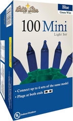Brite Star 100 Count Mini String Christmas Lights, Blue - 22 feet Indoor/Outdoor Christmas Tree Lights with Green Wire