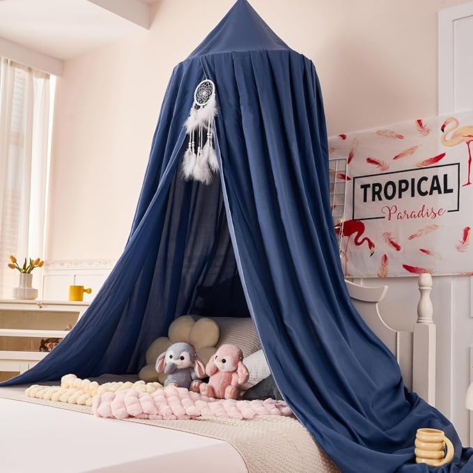 dix-rainbow Princess Decor Canopy for Kids Bed, Soft and Durable Bed Canopy for Girls Room Tent Canopy Dreamy Mosquito Net Bedding, Children Reading Nook Canopies Indoor(Blue)