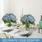Artificial Roses Bouquets - 8 Bundles Fake Silk Flowers Realistic Faux Florals Bulk for Wedding Bridal Party Baby Shower Event Home Arrangements Centerpieces Decorations (Dusty Blue)
