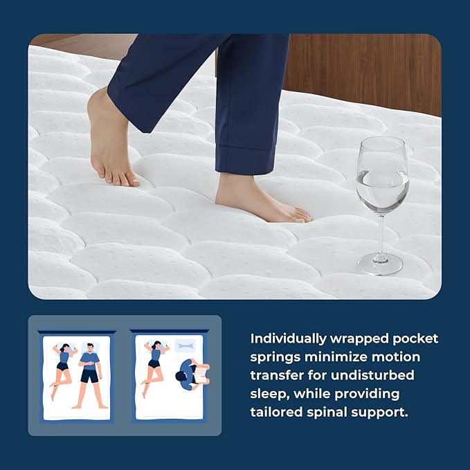 Vesgantti Full Size Mattress 12 Inch, Fiberglass-Free | Cool Sleep Hybrid Double Mattress in a Box - Memory Foam & Pocket Springs, Ergonomic Design, Pressure Relief, Medium Firm Feel, 54"×75"×12"
