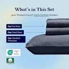 California Design Den Twin XL Sheet Sets - Soft 400 Thread Count Sateen, Natural 100% Cotton Sheets with Deep Pockets, Cooling and Durable Bedding Set - Indigo Dusty Blue