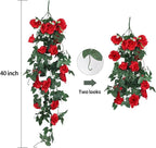 RECUTMS Hanging Rose Flowers Artificial Vine PlantsFlower Garland for Home Room Garden Wedding Indoor Outdoor Decoration (Red)