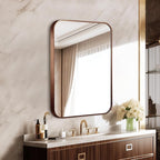 24"x36" Brushed Bronze Metal Framed Rounded Rectangle Mirror, Brown Wall Mounted Mirrors for Bathroom Entryway Vanity Living Room Bedroom, Vertical or Horizontal