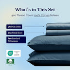 California Design Den Full Size Bed Sheets Set - Soft 400 Thread Count Sateen, Natural 100% Cotton Sheets with Deep Pockets, Breathable, Cooling and Durable Bedding Set - Peacock Blue