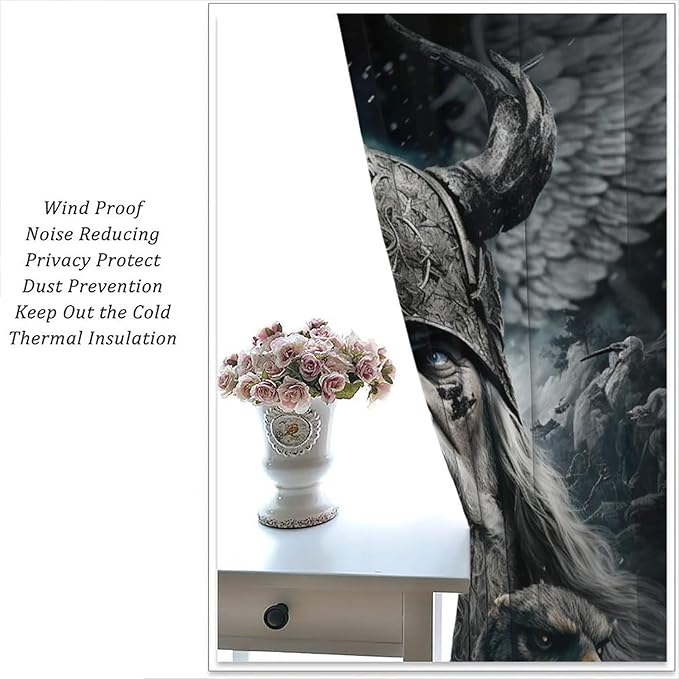 Fantasy Norse Viking Curtains for Bedroom - Cool Gothic Vintage Vikings Mystical Symbol Eagle Window Treatment,Energy Saving Thermal Insulated Rod Pocket Bedroom Blackout Curtains 2 Panels 63L x 36W