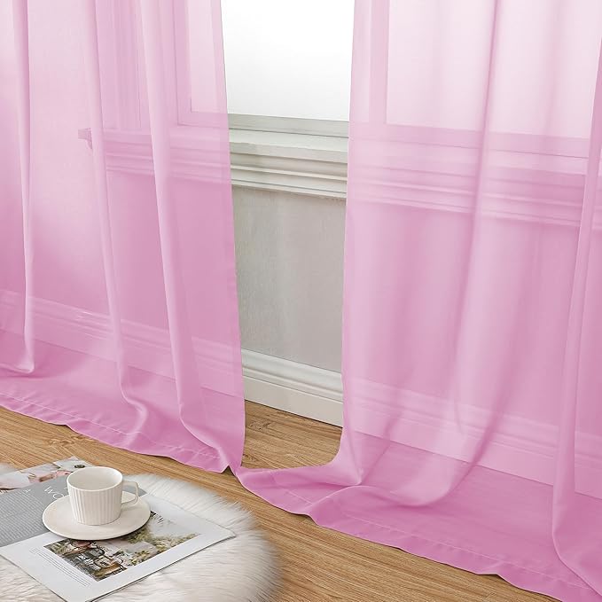 Aiyufeng Light Pink Sheer Curtains 84 Inches Long 2 Panels Set, Semi Transparent Voile Rod Pocket Sheer Window Drapes for Bedroom Bed Canopy Living Room Dining Wedding Party Backdrop, 40W x 84L inch