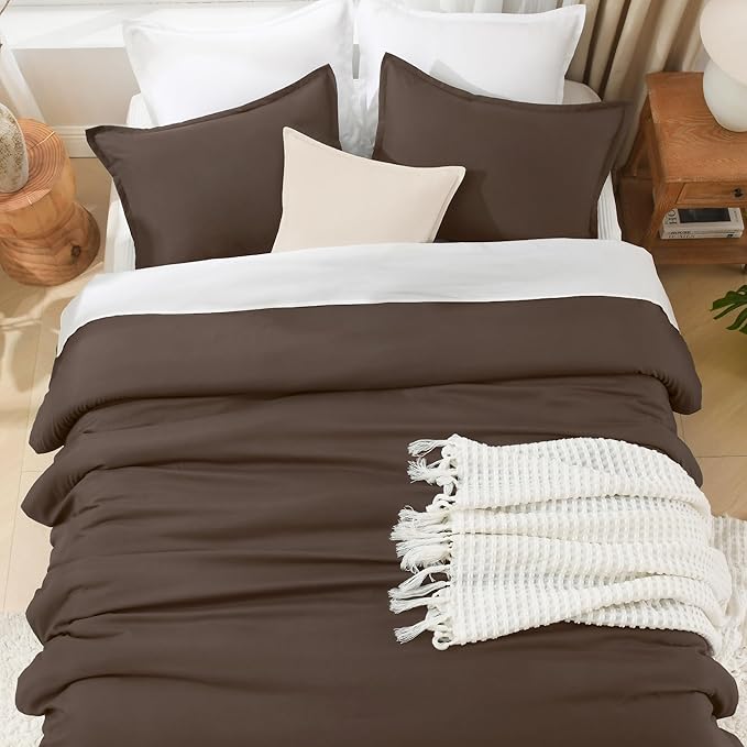 Litanika Comforters King Size Chocolate, 3 Pieces Lightweight Solid Bedding Set & Collections, All Season Fluffy Bed Set (104x90 Inches Comforter & 2 Pillowcases)