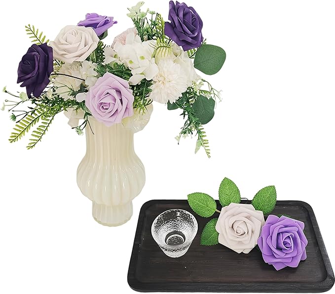 Artificial Fake Flowers 25pcs Roses, Shade of Purple Foam Rose Faux Flower for DIY Wedding Bouquets Bridal Shower Centerpieces Floral Arrangements Party Tables Home Decorations