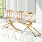 3 Arms Crystal Candle Holders, Arch Candlestick Table Candelabras Centerpieces for Wedding, Dinning Room, Cabinet Ornaments, Home Decoration， Gift (Gold, 2 Pcs-3 Arm Arched)