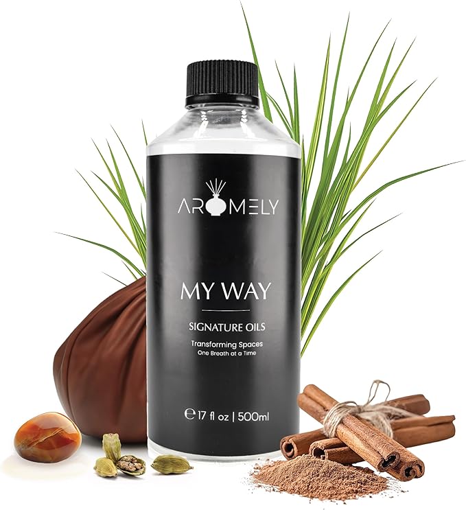 AROMELY My Way Essential Diffuser Oil Blend - Inspired by 1 Hotel® - Luxurious Fragrance with Notes of Leather, Cardamon, Lemon, Cedarwood, Iris and Amber. (500ml (17 Fl Oz), My Way)