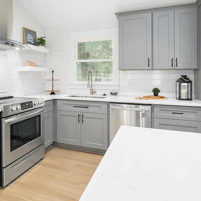 JOY DECOR 10 Pack 4 Inch Matte Black Square Cabinet Handles Stainless Steel Cabinet Hardware Pulls for Kitchen and Drawers with 6-2/5 Inch Overall Length