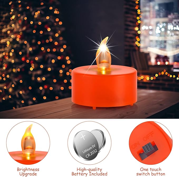 Battery Operated LED Tea Lights: 24PACK Flameless Electric Votive Candles Lamp Realistic and Bright Flickering Holiday Gift Long Lasting 150Hours for Seasonal & Festival Celebration Orange