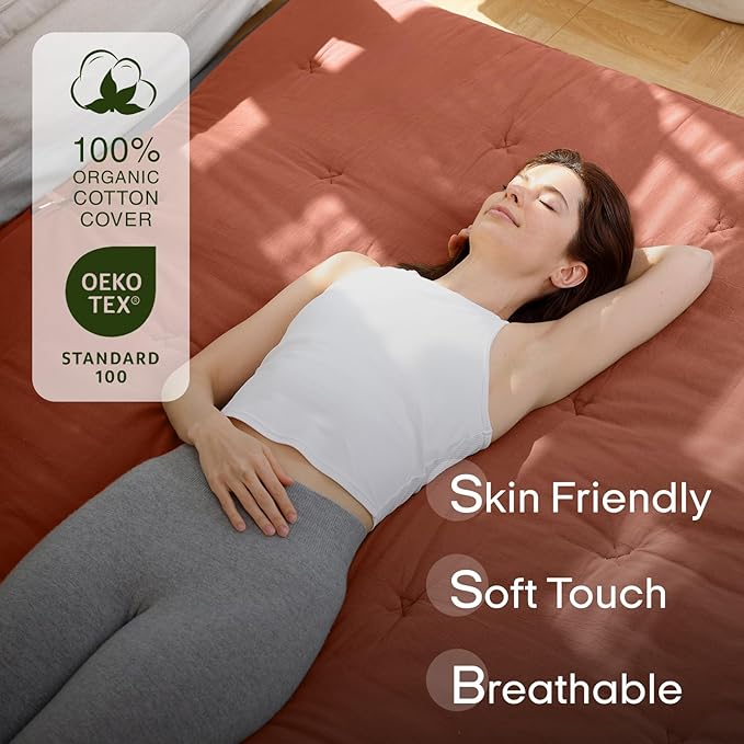 ZonLi Japanese Floor Futon Mattress Queen Size 80"x 60", 100% Cotton Cover 4'' Thicken Tatami Mattress, Foldable Sleeping Pad, Portable Dormitory Tatami Mat, Roll Up Floor Lounger Bed for Adult