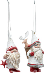 DEMDACO Cozy Time Red, White 5 x 2 Inch Resin, Polyester Christmas Tree Decoration, Festive Holiday Décor, Hanging Ornaments, Set of 2, Gnome Traveler