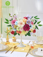 Alecono Artificial Flowers, Colorful Combo Silk Fake Flowers with Lemon Accessories for Cake Decorations, Home Table Centerpieces Birthday Party Decor
