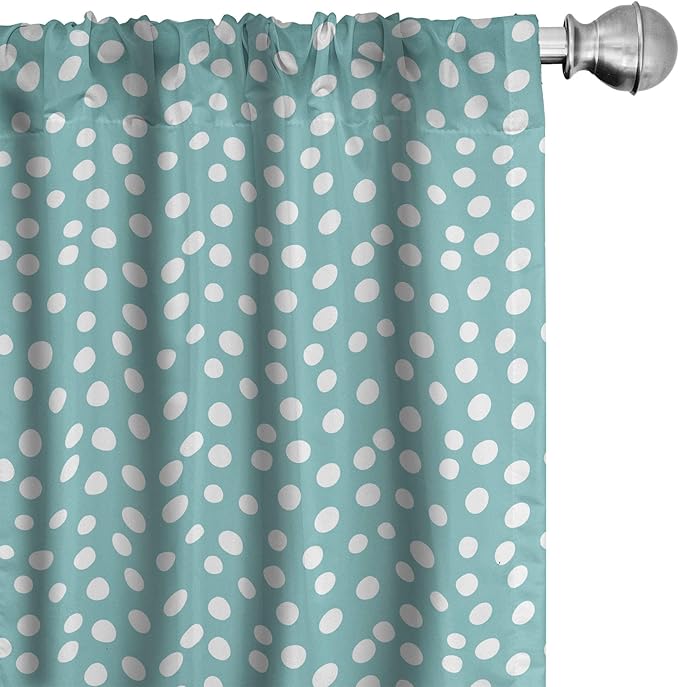 Ambesonne Turquoise Window Curtains, Retro Vintage 60s 50s Inspired Geometric Polka Dots Romantic Art Print, Lightweight Decor 2-Panel Set with Rod Pocket, Pair of - 28" x 63", White and Blue