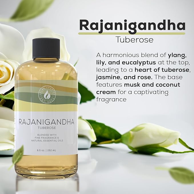 Aroma Country Rajanigandha (Tuberose) Luxury Diffuser Oil Refill & Fragrant Room Spray for Reed Diffusers, Electric Machines, and Oil Warmers (8.5 Fl. oz)
