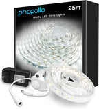 phopollo White LED Strip Lights, 25ft Dimmable 6500k Daylight White Led Light Strip, 460 LEDs Flexible Led Lights for Bedroom, Mirror, Kitchen Decoration