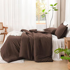 Litanika Comforters Brown Super King Plus Size, 3 Pieces Lightweight Solid Bedding Set & Collections, All Season Fluffy Bed Set (128x120In Comforter & 2 Pillowcases)