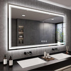 Bathroom Mirror, 72x40 Inch Gradient Front and Backlit Big LED Mirror, 3 Colors Dimmable CRI>90 Double Lights, IP54 Enhanced Anti-Fog, Hanging Plates Wall Mount Lighted Bathroom Mirror
