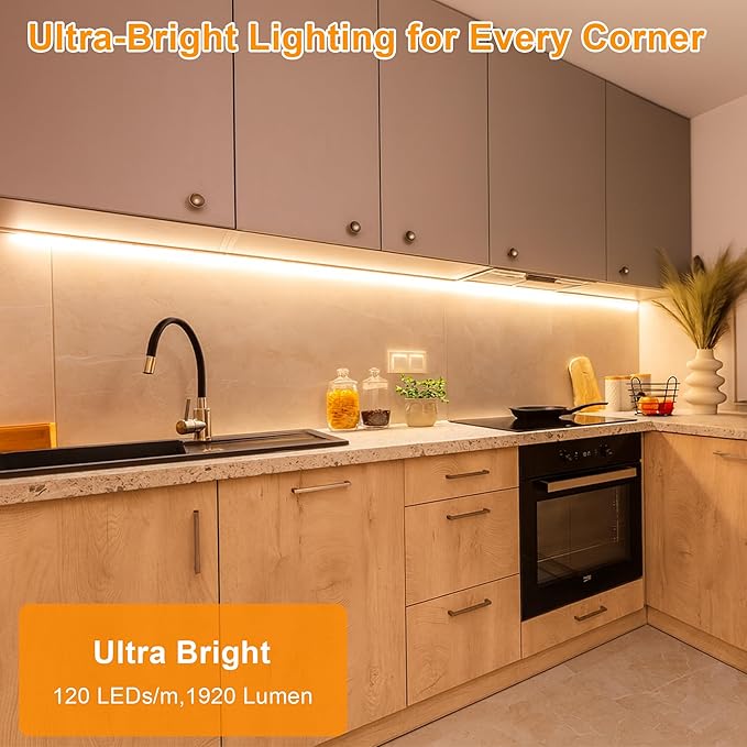maylit Under Cabinet Strip Lighting Plug in 48in, Ultra Bright Small LED Light Bar, 2700K Warm White, Wired Lights for Kitchen Cabinet, Counter, Workbench, Desk, Closet, Shelf, Indoor