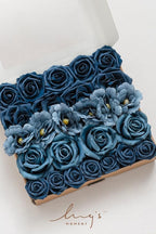 Ling's Moment Artificial Flowers Fake Silk Poppy Faux Foam Roses Combo for DIY Wedding Bouquets Centerpieces Arrangements Bridal Shower Party Home Decorations, Nautical Navy, 25pcs