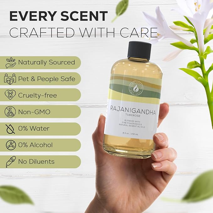 Aroma Country Rajanigandha (Tuberose) Luxury Diffuser Oil Refill & Fragrant Room Spray for Reed Diffusers, Electric Machines, and Oil Warmers (8.5 Fl. oz)