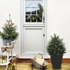 2FT Artificial Cedar Topiary Tree Lifelike Faux Cedar Pines Christmas Trees UV Rated Faux Shrubs Everygreen Plants for Front Porch Outdoor Decor Set of 2