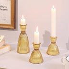 6 Pcs Amber Glass Candlestick Holders (3.5"/6", Assorted)- Tall Taper Candle Holders with Vintage Design, Candle Stick Holders in Bulk for Fall Party Decor, Amber Candle Holder for Tapered Candles
