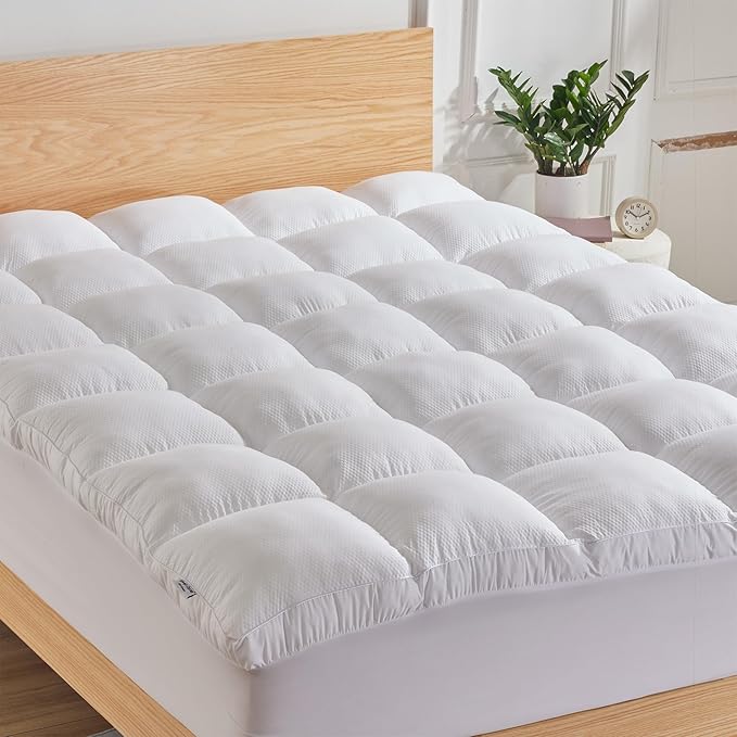 SLEEP ZONE King Mattress Topper Washable, Deep Pocket Mattress Pad, Thick Fitted Mattress Cover for Back Pain, Breathable Mattress Protector, Hotel Quality (White, King)