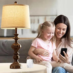 27.5" Farmhouse Table Lamps Set of 2 Bedside Nightstand Lamp with USB C+A Ports & AC Outlet, 3 Way Dimmable Touch Lamps for Bedroom Living Room Office Hallway Rustic Traditional Lamp (Copper)